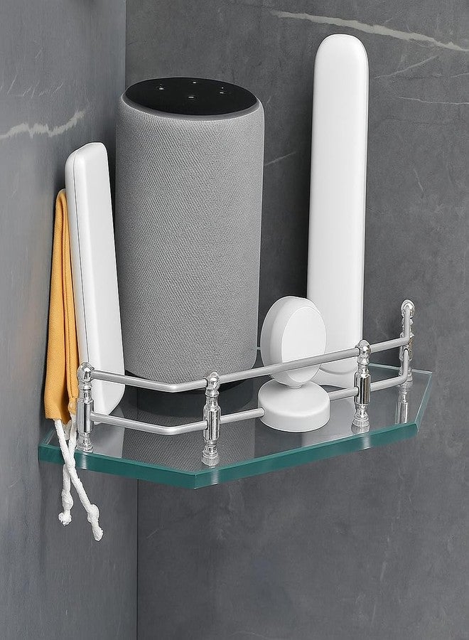 فورتون رف زاوية زجاجي شفاف على شكل ماسة مثبت على الحائط من FORTUNE، أرفف حمام، حامل زاوية لرفوف الحمام، إكسسوارات حمام للمنازل والفنادق - (9 × 9 بوصة، عبوة من قطعة واحدة) - Image 4